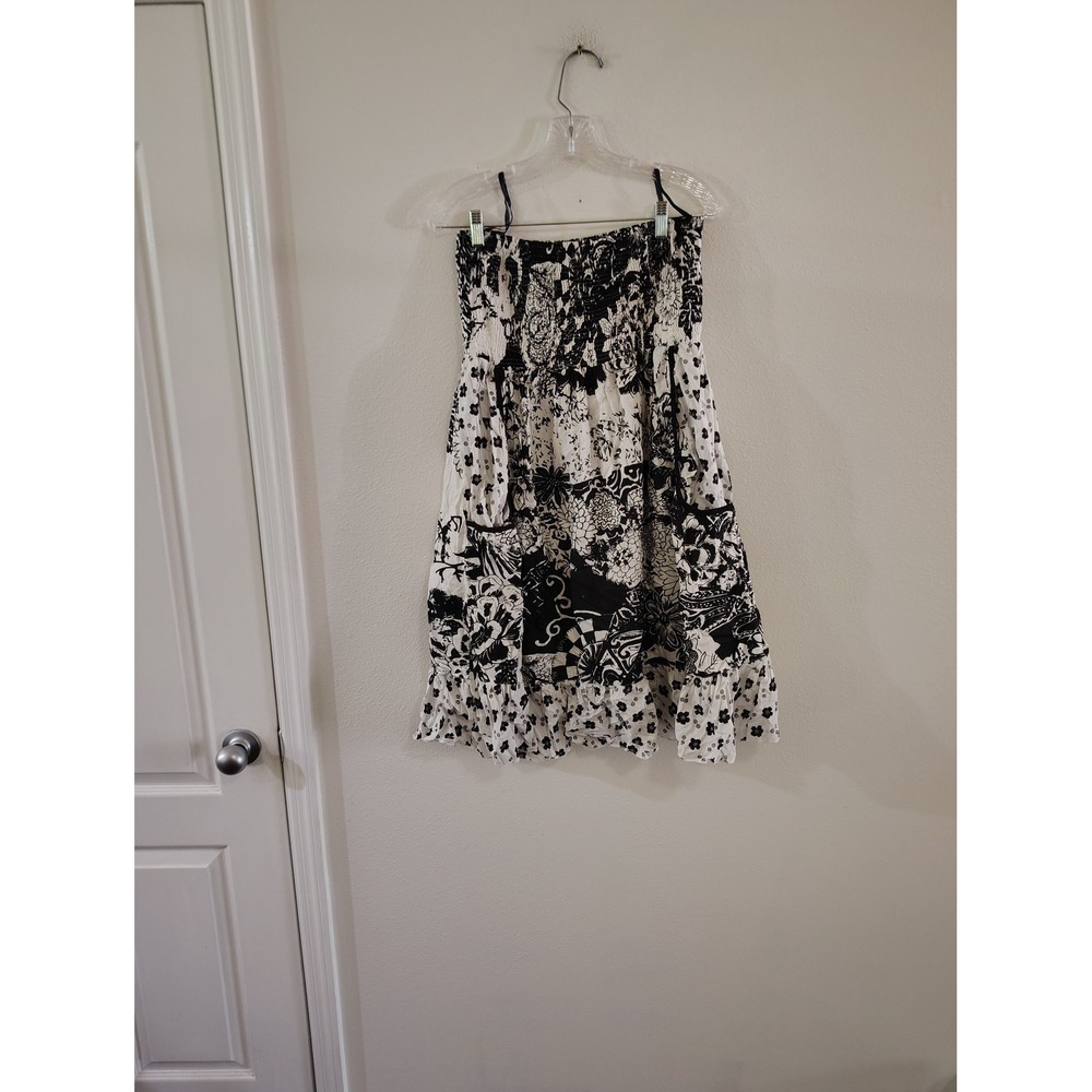 Speed Control New York Cotton Smocked Floral Patchwork Sundress Black White XL
